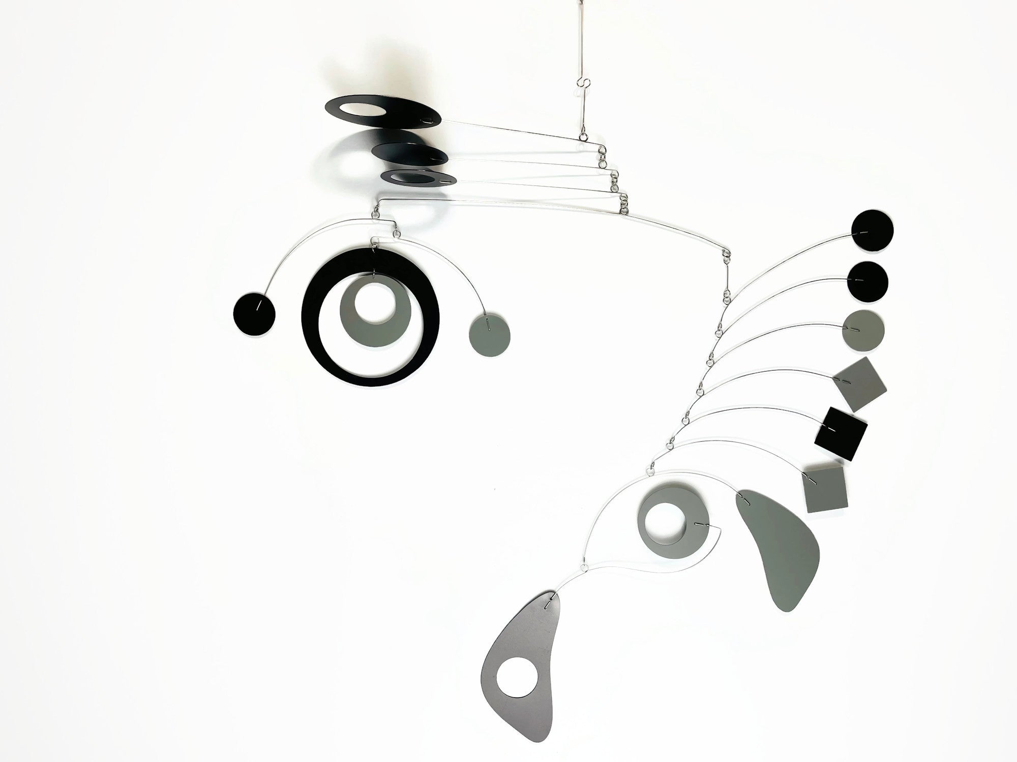 Hanging Mobile Art 30 x 26 in Space Style - Mobile for Mid Century Modern Home Black Grey