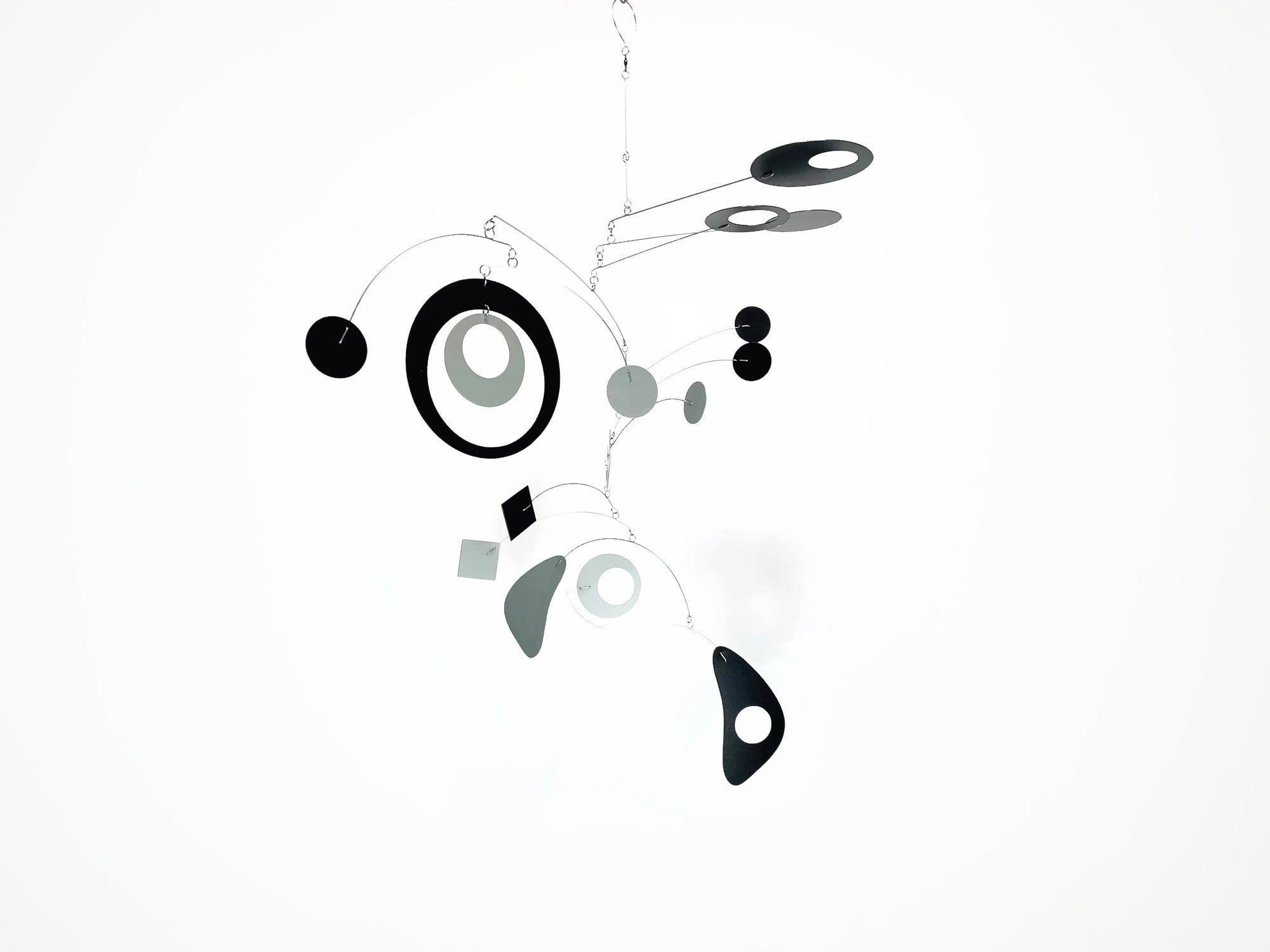 Hanging Mobile Art 30 x 26 in Space Style - Mobile for Mid Century Modern Home Black Grey