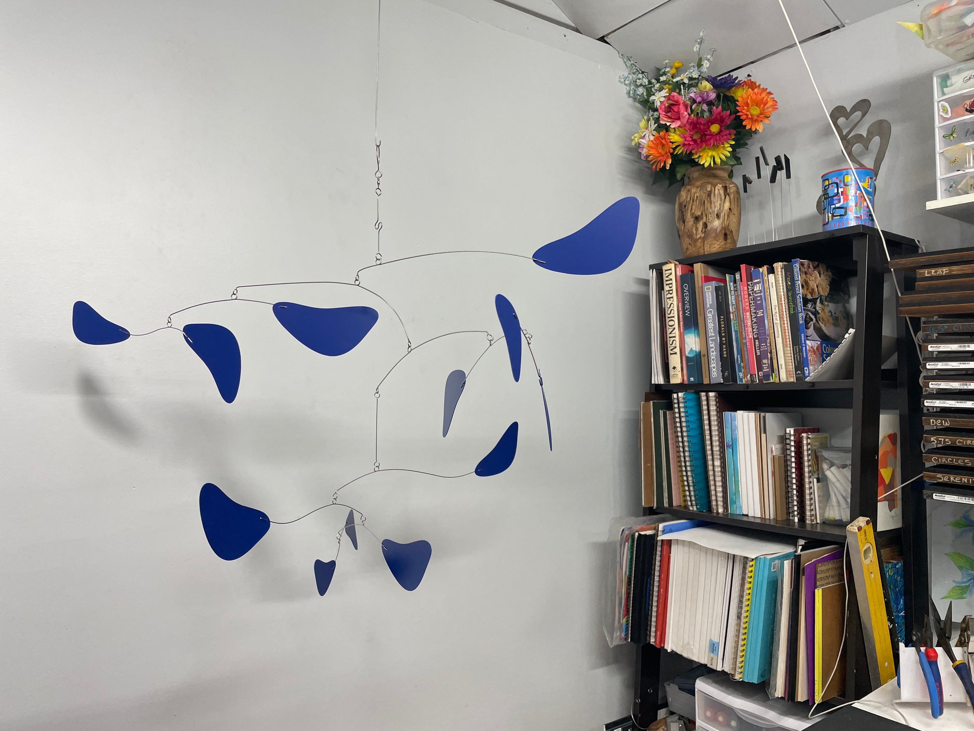 Hanging Mobile in Dark Blue For Any Room -  Sprightly Style - Large Kinetic Hanging Art