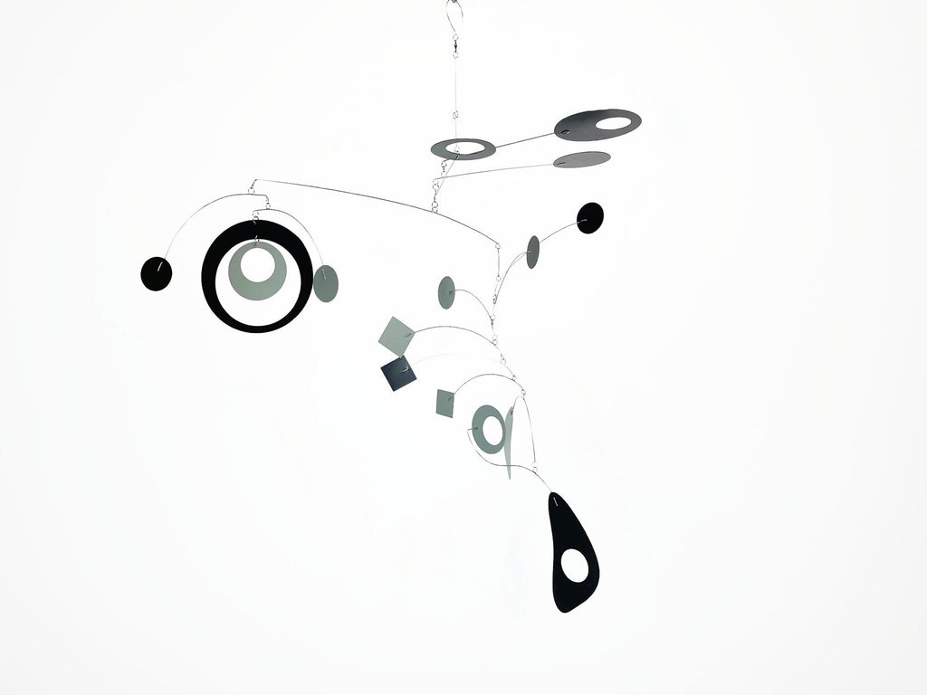 Hanging Mobile Art 30 x 26 in Space Style - Mobile for Mid Century Modern Home Black Grey