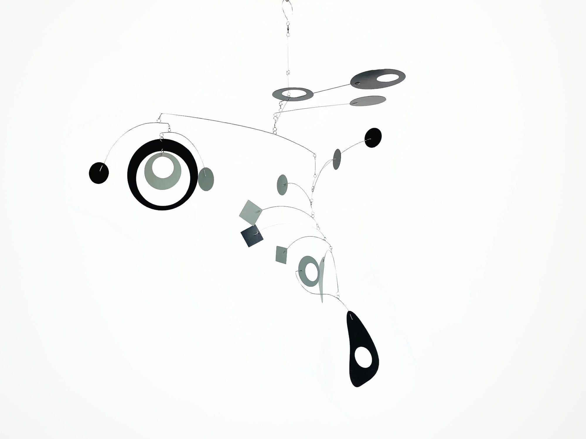 Hanging Mobile Art 30 x 26 in Space Style - Mobile for Mid Century Modern Home Black Grey
