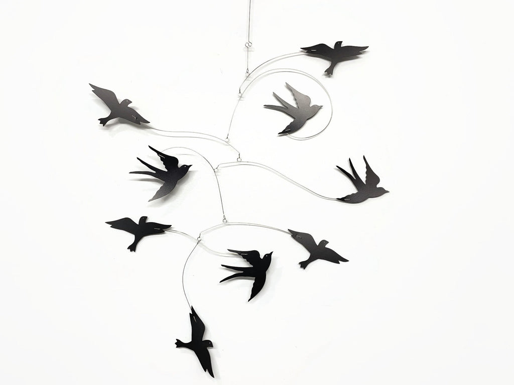 Flying Black Bird Mobile 24 x 36 Art Swallow Swift Dove Kinetic Art Sculpture New for 2021