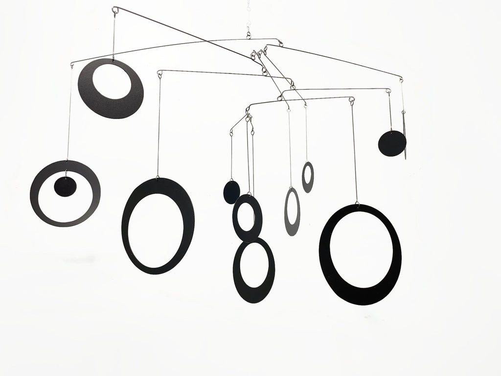 Modern Mobile in Black For Any Room -  Circles and Rings - Large Kinetic Hanging Art