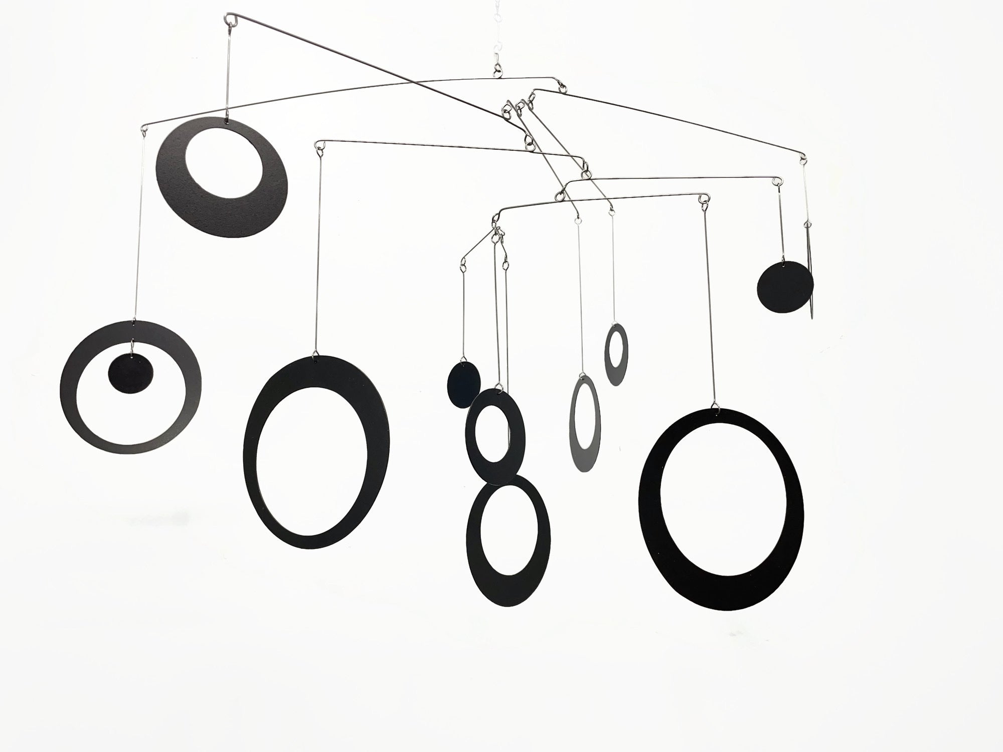 Modern Mobile in Black For Any Room -  Circles and Rings - Large Kinetic Hanging Art