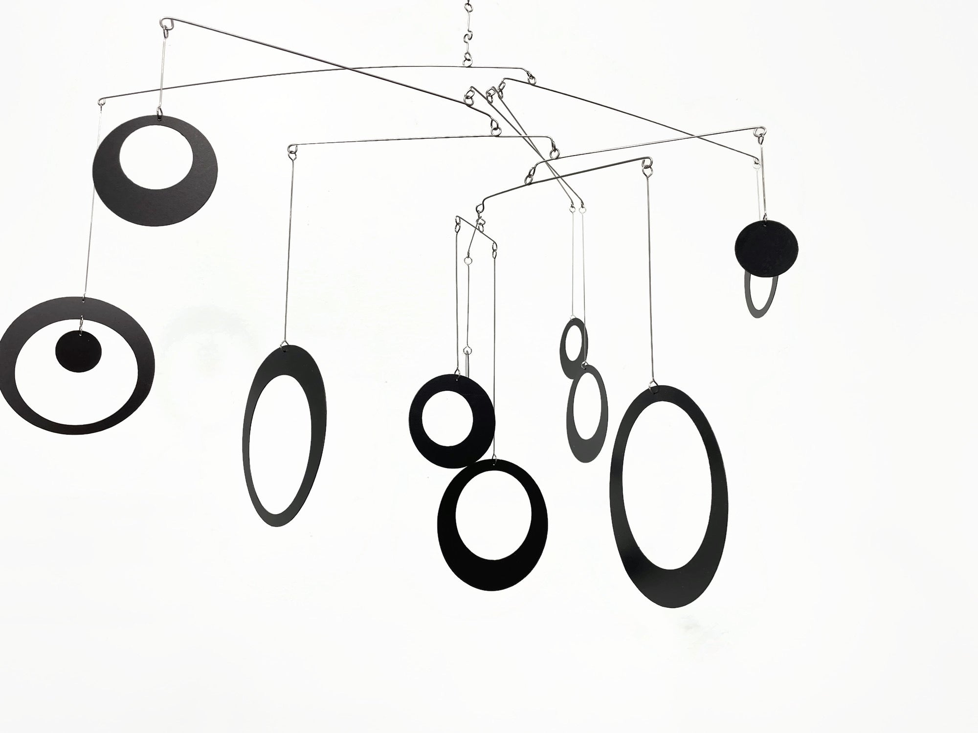 Modern Mobile in Black For Any Room -  Circles and Rings - Large Kinetic Hanging Art