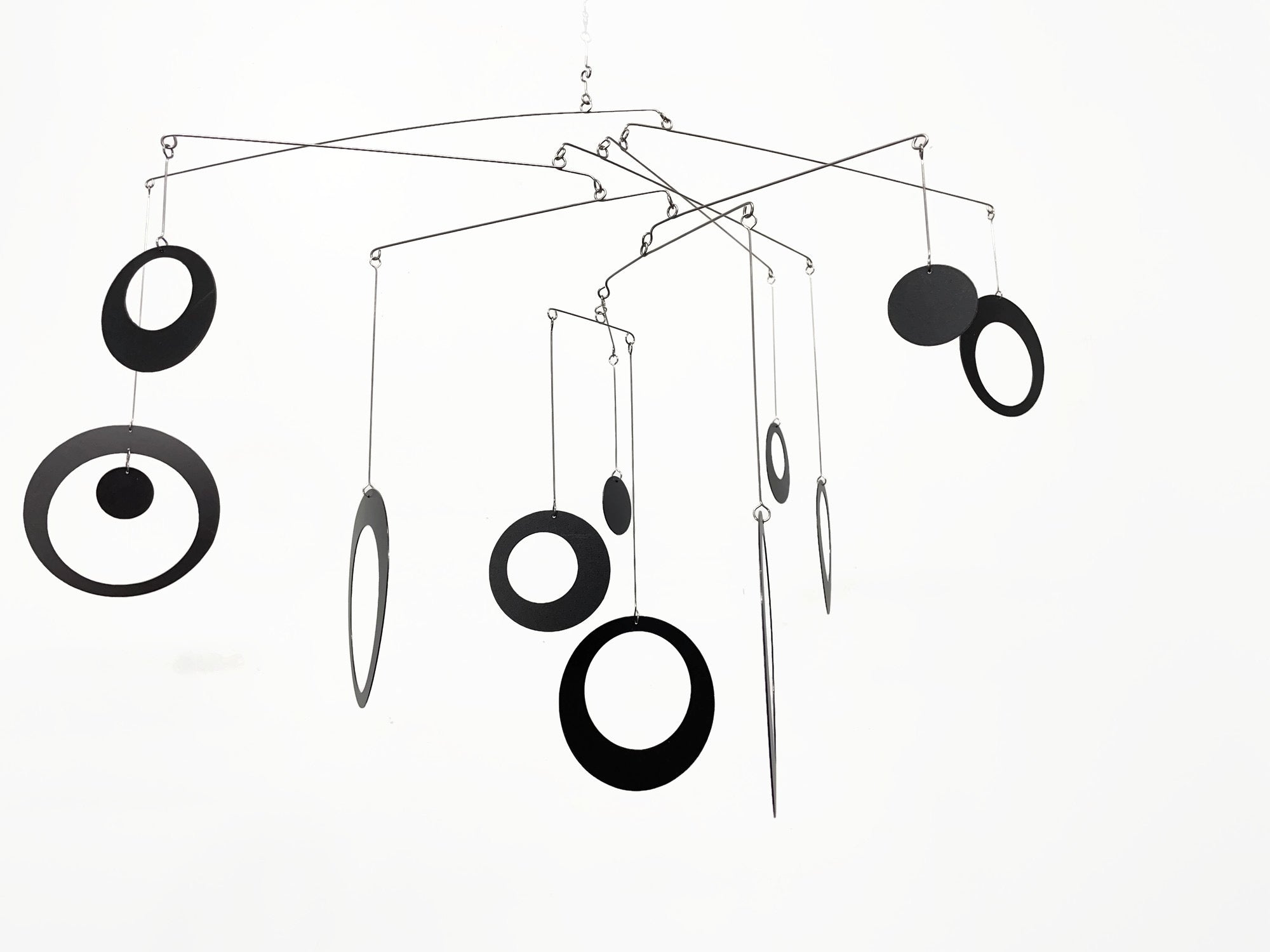 Modern Mobile in Black For Any Room -  Circles and Rings - Large Kinetic Hanging Art