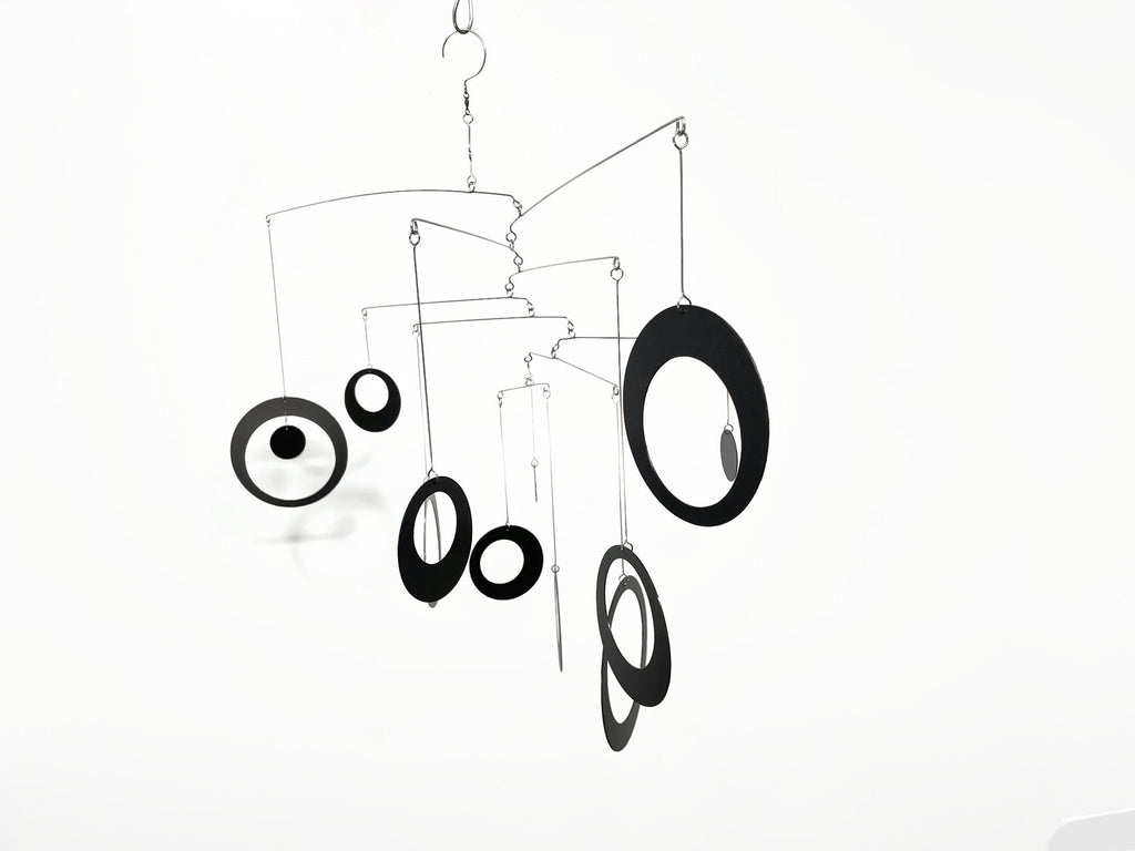 Modern Mobile in Black For Any Room -  Circles and Rings - Large Kinetic Hanging Art