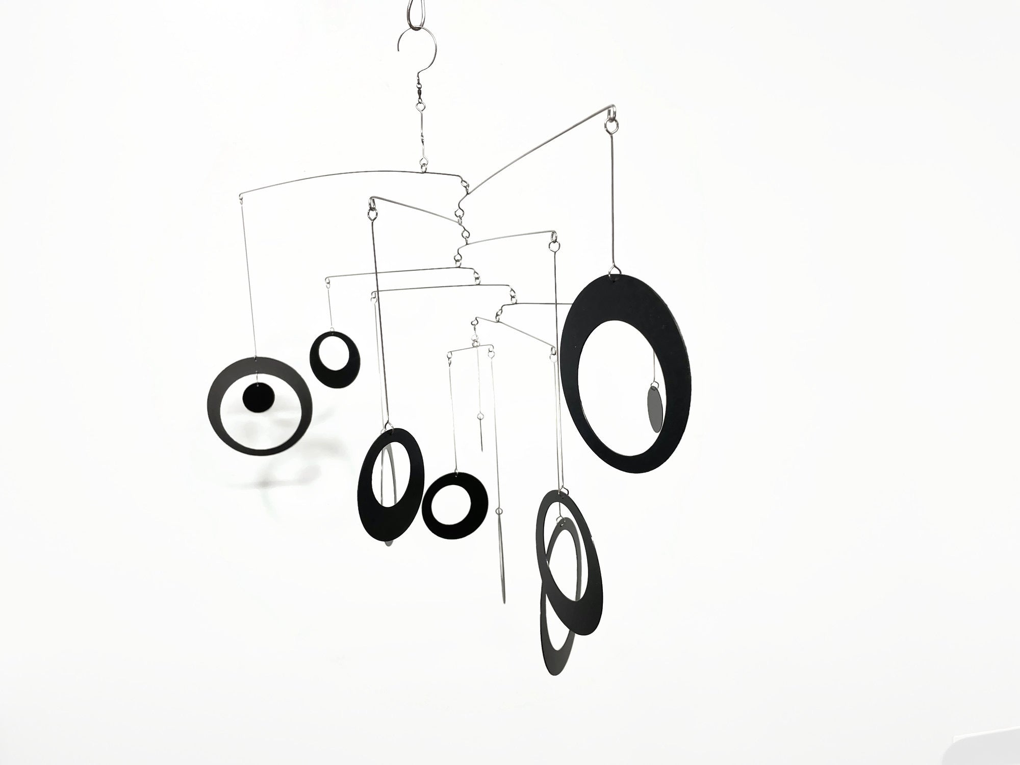 Modern Mobile in Black For Any Room -  Circles and Rings - Large Kinetic Hanging Art