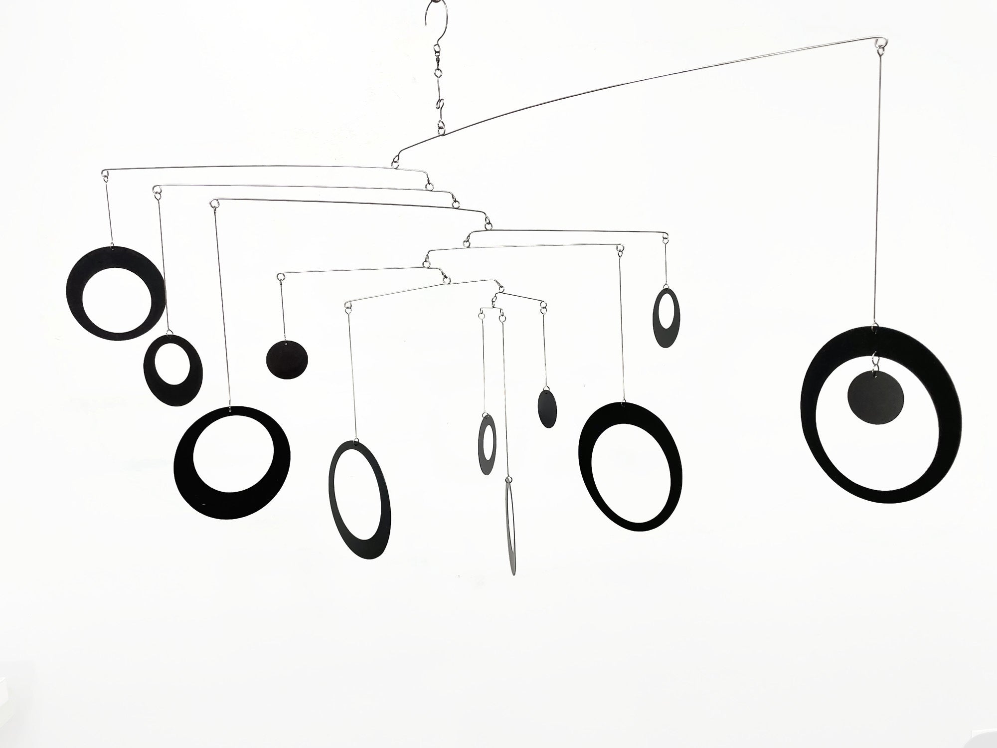 Modern Mobile in Black For Any Room -  Circles and Rings - Large Kinetic Hanging Art