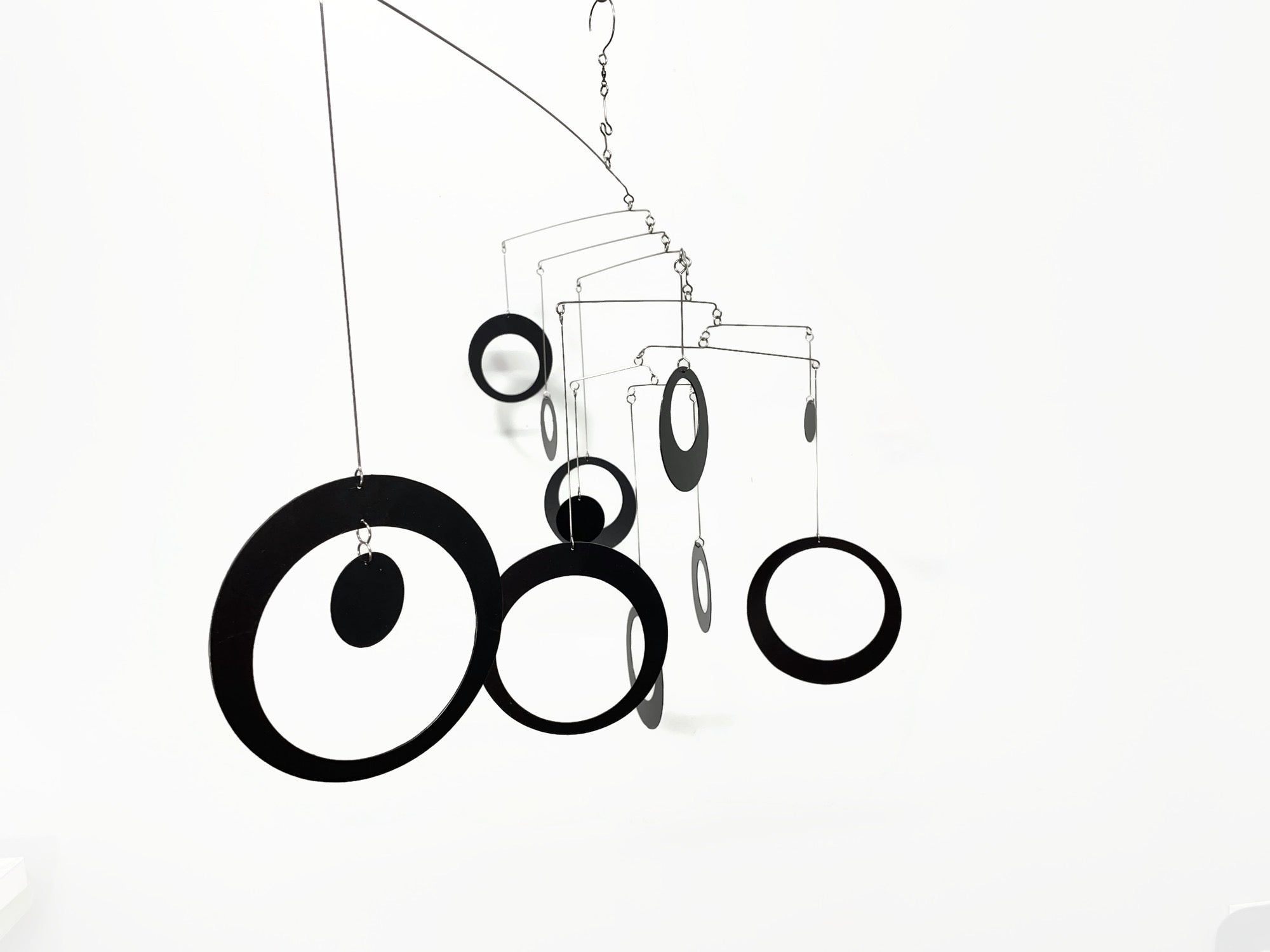 Modern Mobile in Black For Any Room -  Circles and Rings - Large Kinetic Hanging Art