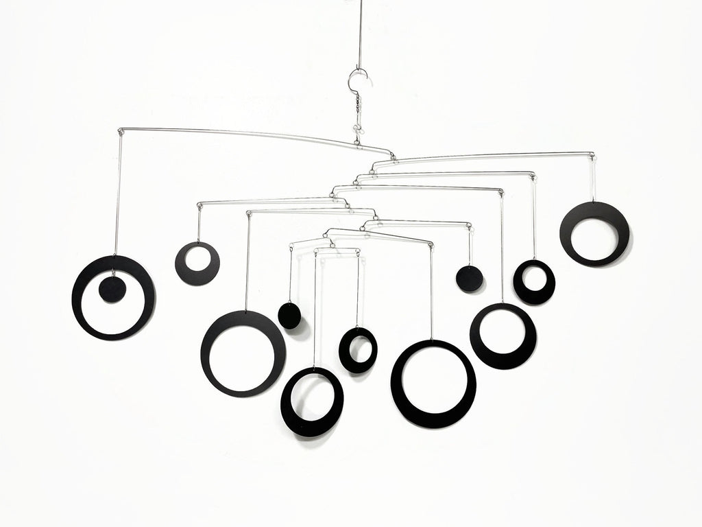 Modern Mobile in Black For Any Room -  Circles and Rings - Large Kinetic Hanging Art