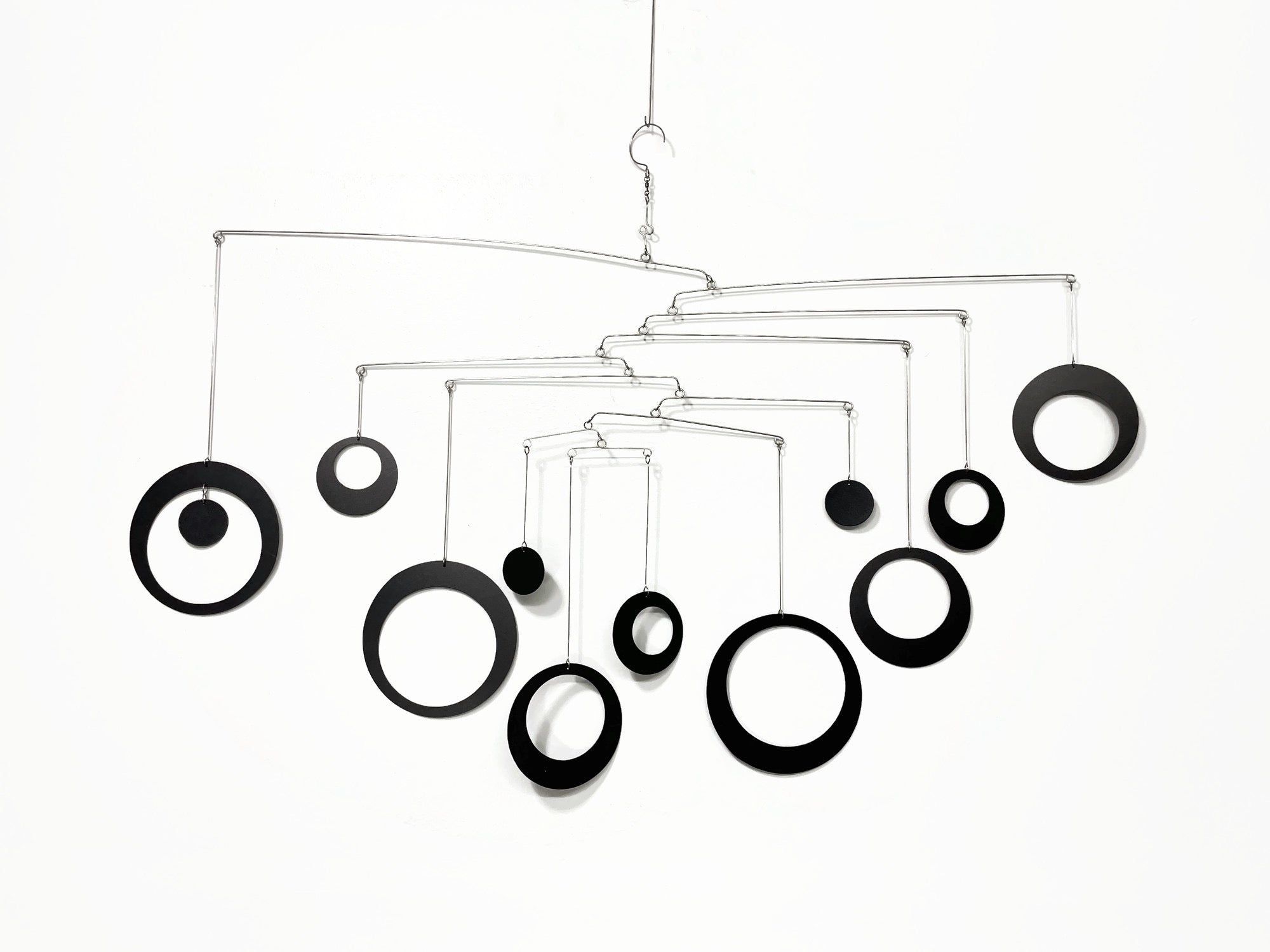 Modern Mobile in Black For Any Room -  Circles and Rings - Large Kinetic Hanging Art