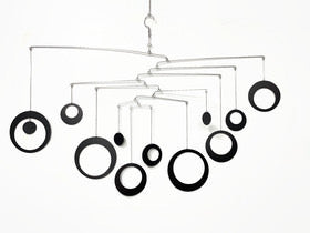 Modern Mobile in Black For Any Room -  Circles and Rings - Large Kinetic Hanging Art