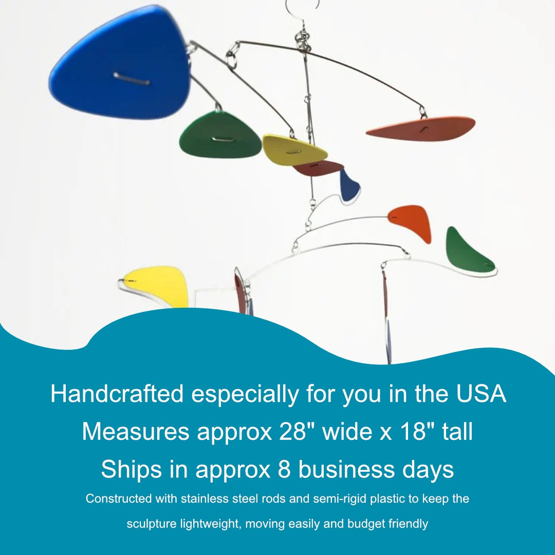 Hanging Mobile Mid Century Modern Rainbow in Serenity Style for Home or Office