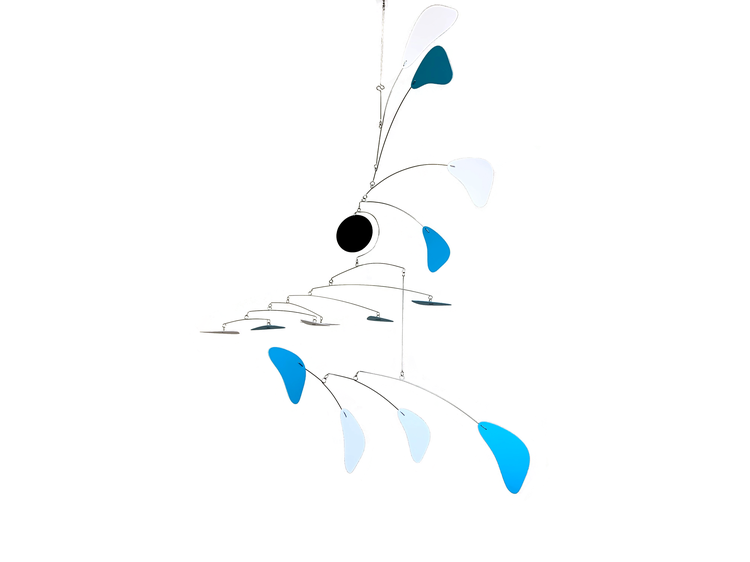 Modern Mobile for High Ceiling Aqua and White Arrow Style Large Sculpture