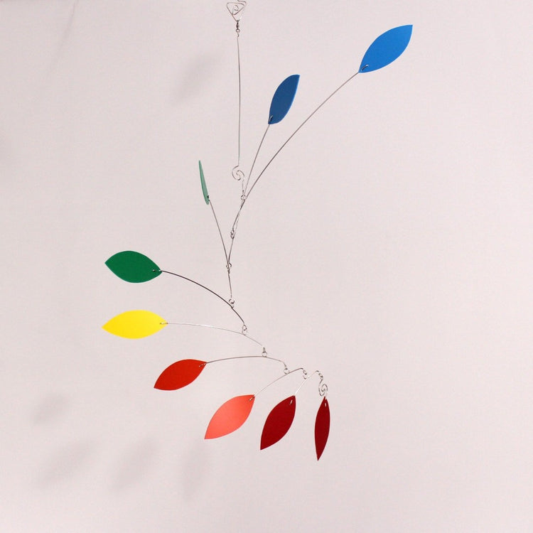 Rainbow Leaf Wave Mobile – Handmade Kinetic Art for Nursery or Child’s Room
