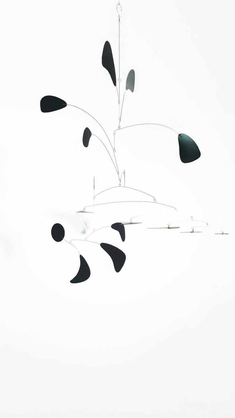 Large Black Kinetic Mobile – Mid Century Modern Hanging Sculpture in Hudson’s Bay 2 Style – 40" x 48"