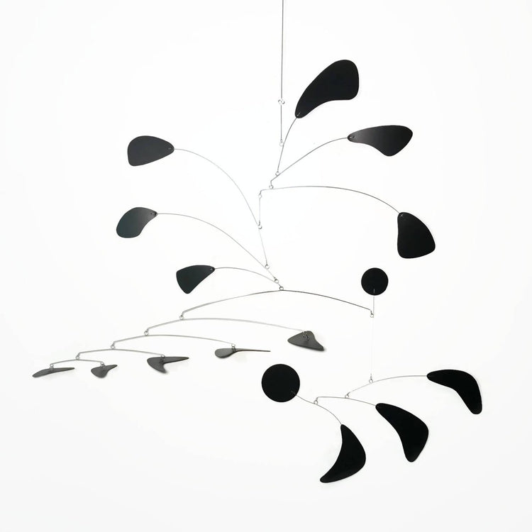 Large Black Kinetic Mobile – Mid Century Modern Hanging Sculpture in Hudson’s Bay 2 Style – 40" x 48"