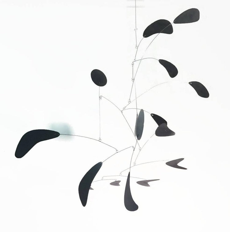 Large Black Kinetic Mobile – Mid Century Modern Hanging Sculpture in Hudson’s Bay 2 Style – 40" x 48"