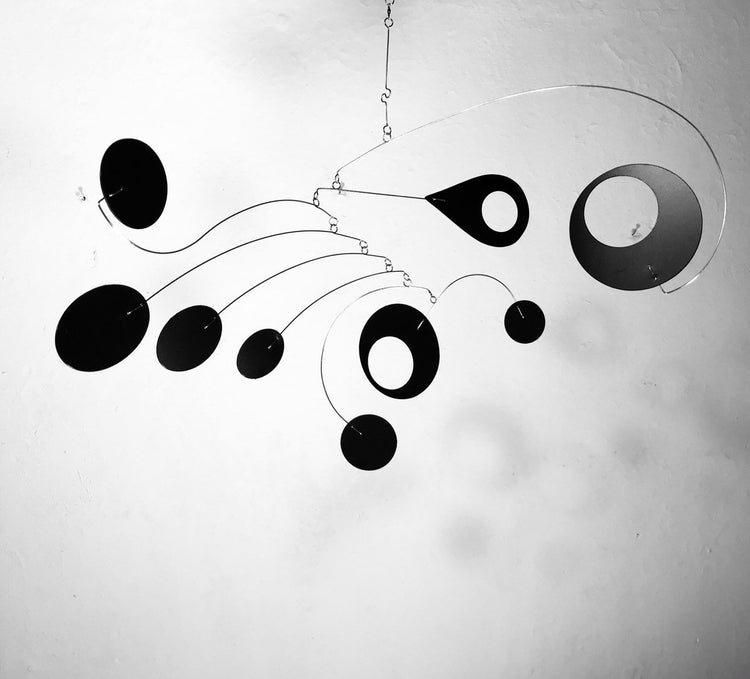 Calypso Art Mobile – Black Kinetic Sculpture by Carolyn Weir – 27” Wide Hanging Mobile for Low Ceilings