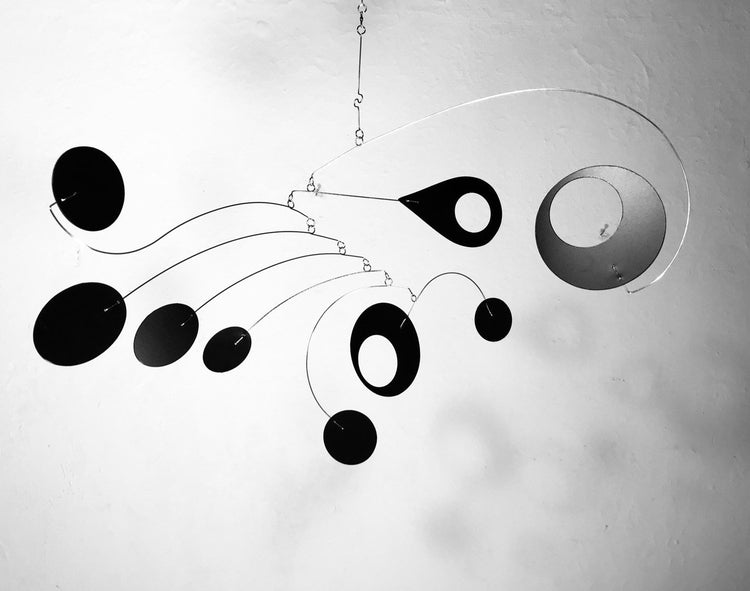 Calypso Art Mobile – Black Kinetic Sculpture by Carolyn Weir – 27” Wide Hanging Mobile for Low Ceilings
