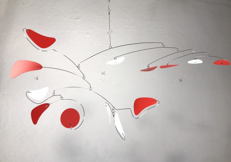 Mobile For Low Ceiling Loft or Sun Room Serenity Style in Red and White Modern Hanging Kinetic Sculpture