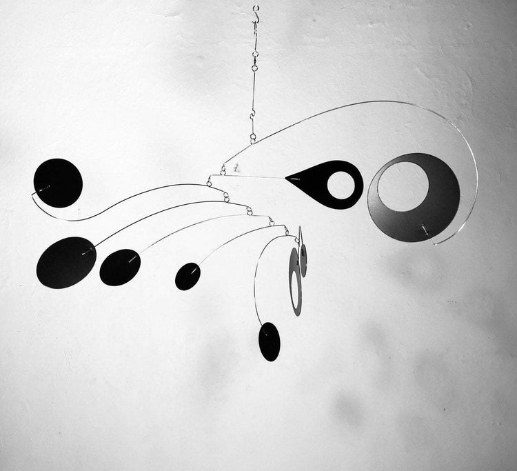 Calypso Art Mobile – Black Kinetic Sculpture by Carolyn Weir – 27” Wide Hanging Mobile for Low Ceilings