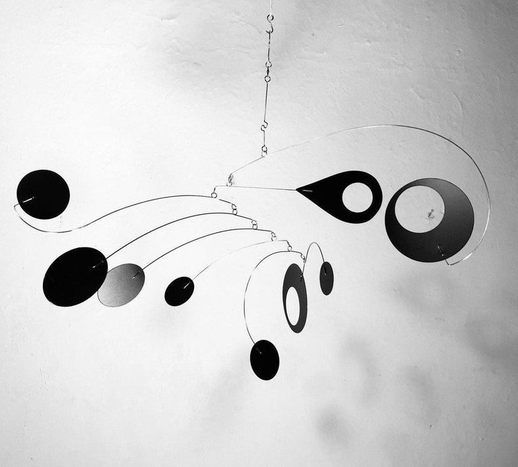 Calypso Art Mobile – Black Kinetic Sculpture by Carolyn Weir – 27” Wide Hanging Mobile for Low Ceilings