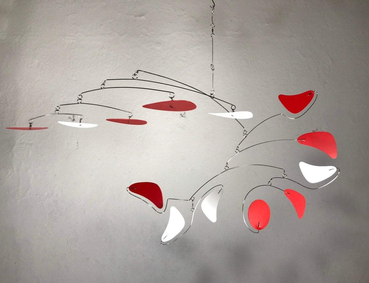 Mobile For Low Ceiling Loft or Sun Room Serenity Style in Red and White Modern Hanging Kinetic Sculpture