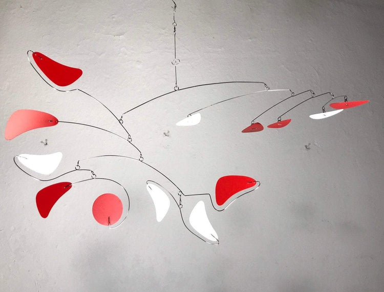 Mobile For Low Ceiling Loft or Sun Room Serenity Style in Red and White Modern Hanging Kinetic Sculpture