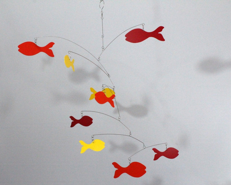 School of Warm Water Fish – Handmade Kinetic Mobile in Red, Yellow & Orange