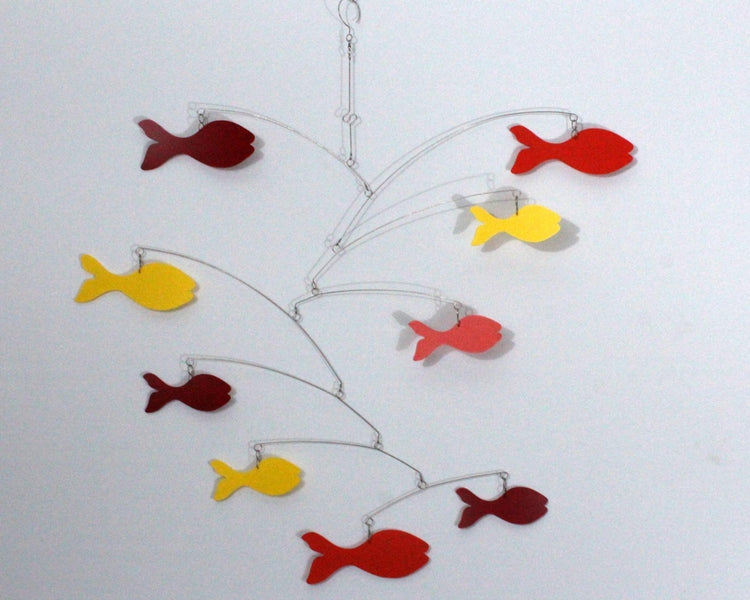 School of Warm Water Fish – Handmade Kinetic Mobile in Red, Yellow & Orange