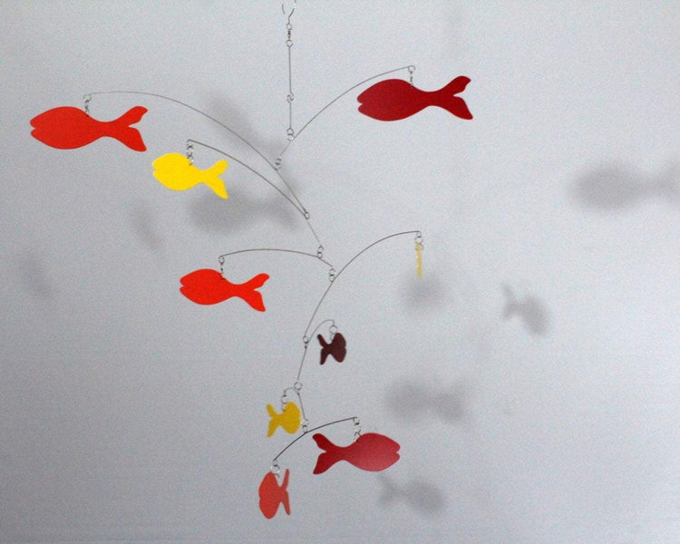 School of Warm Water Fish – Handmade Kinetic Mobile in Red, Yellow & Orange
