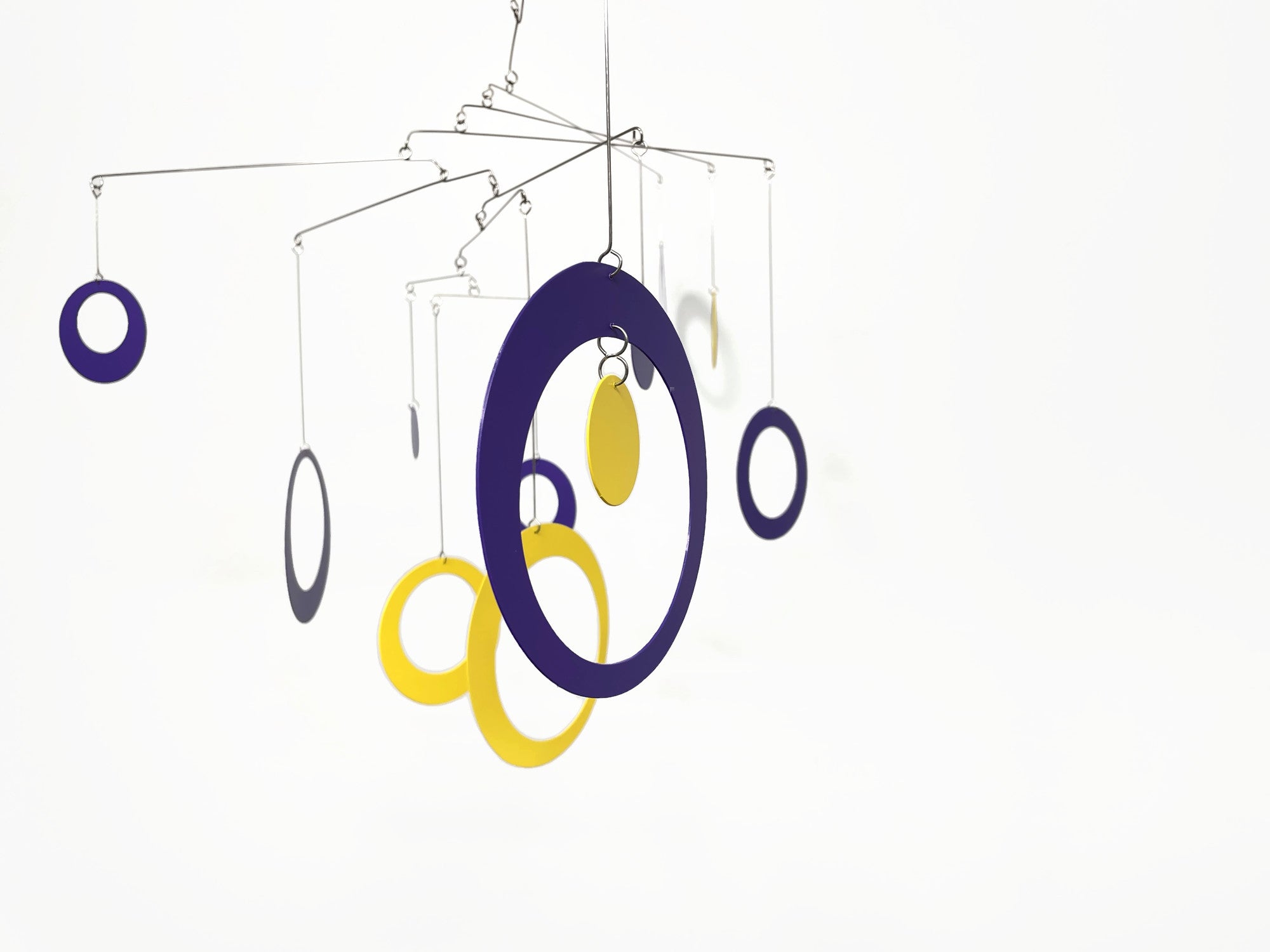 Hanging Mobile in Purple Yellow For Any Room -  Circles and Rings - Large Kinetic Hanging Art