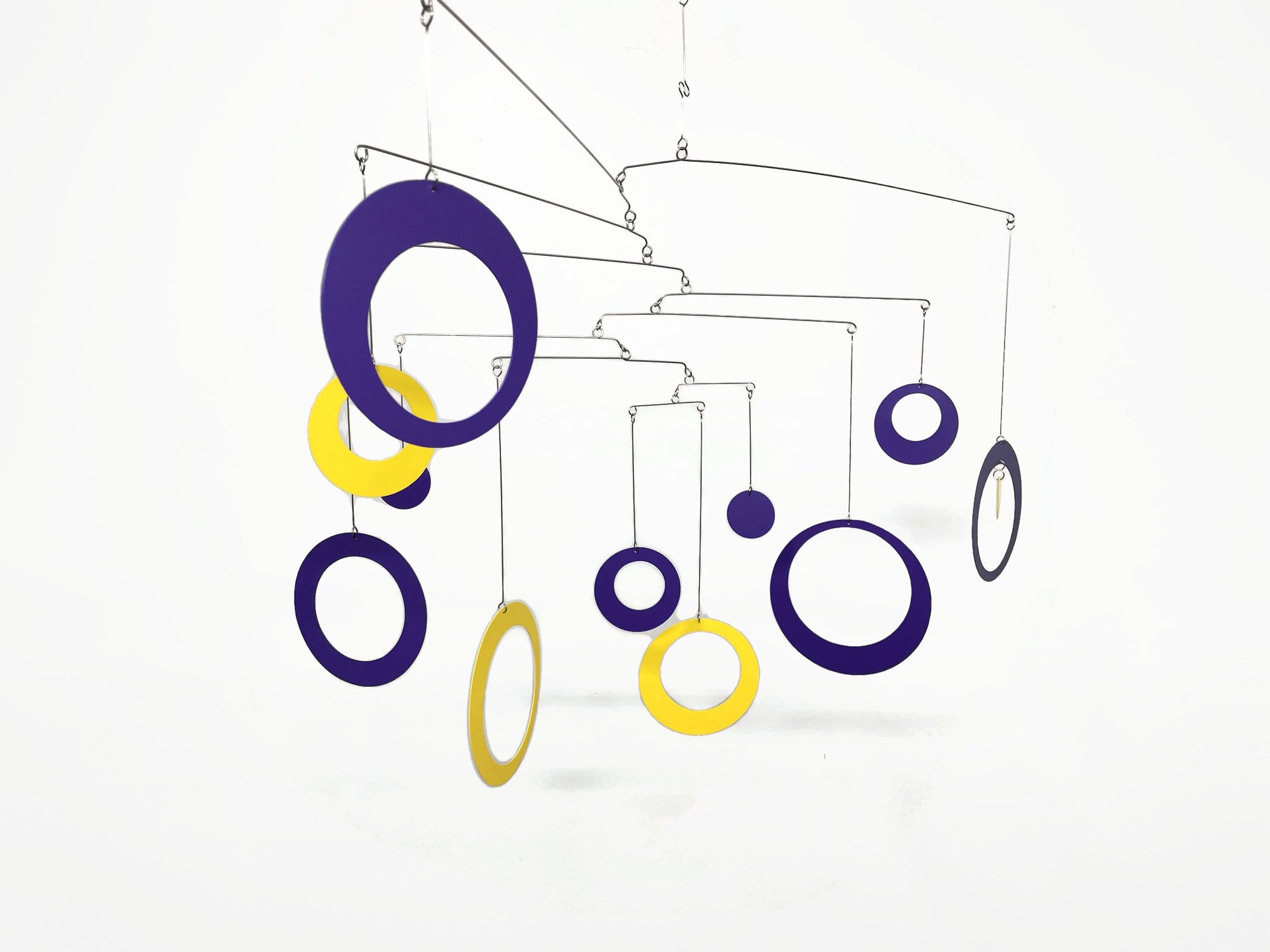 Hanging Mobile in Purple Yellow For Any Room -  Circles and Rings - Large Kinetic Hanging Art