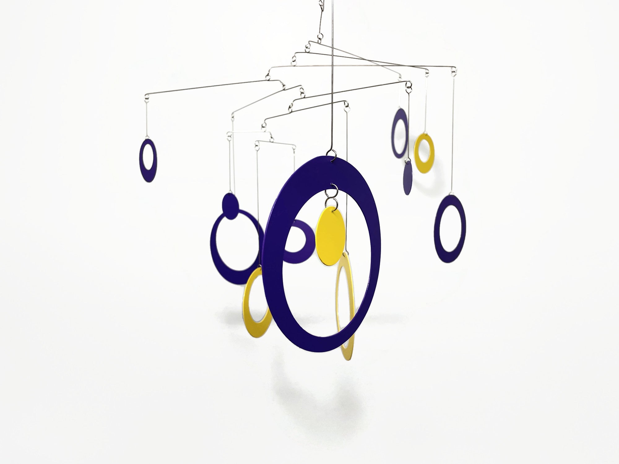 Hanging Mobile in Purple Yellow For Any Room -  Circles and Rings - Large Kinetic Hanging Art