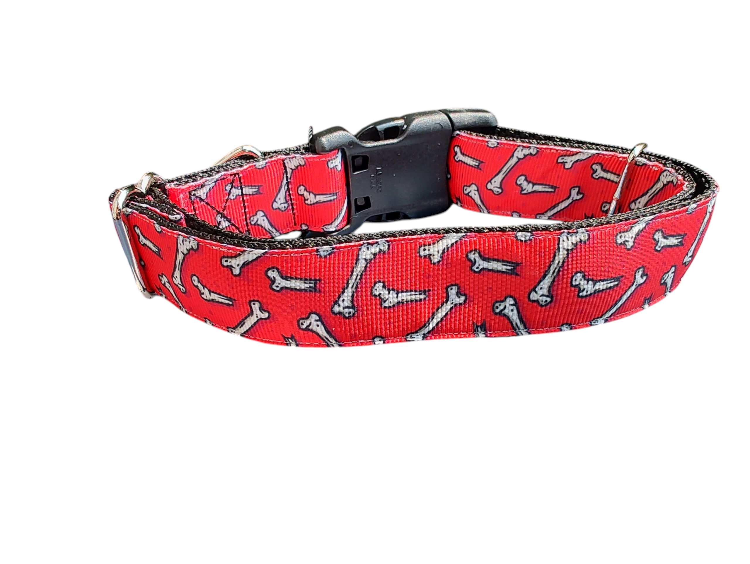 Bones Red Nylon Dog Collar