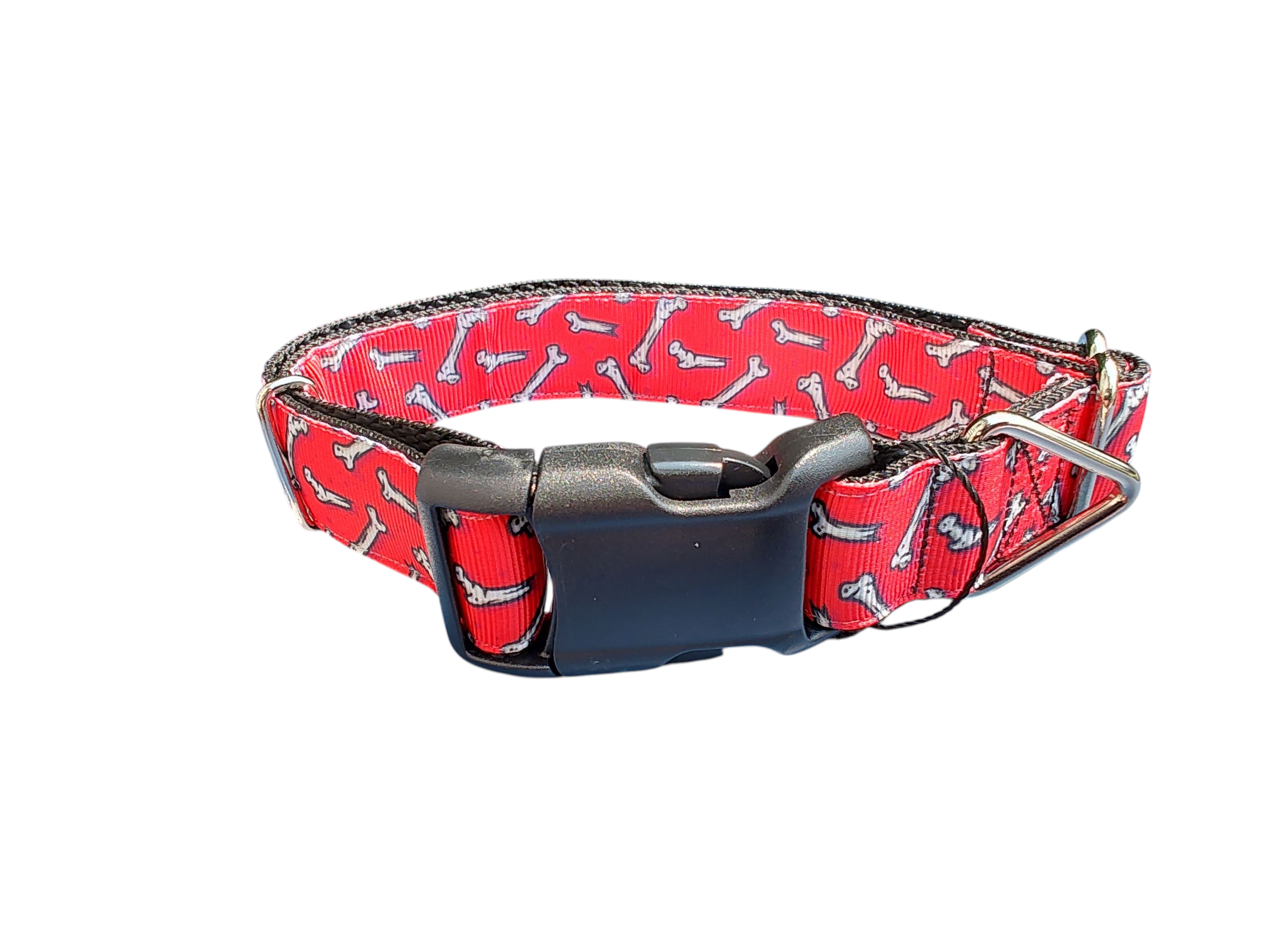 Bones Red Nylon Dog Collar